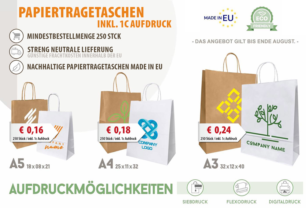 Papiertragetaschen inkl. 1c Druck