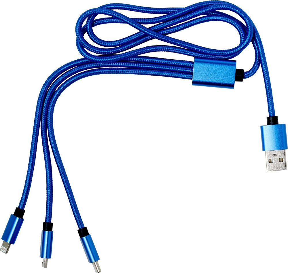 3-in-1 Ladekabel aus Nylon Felix - Kobaltblau