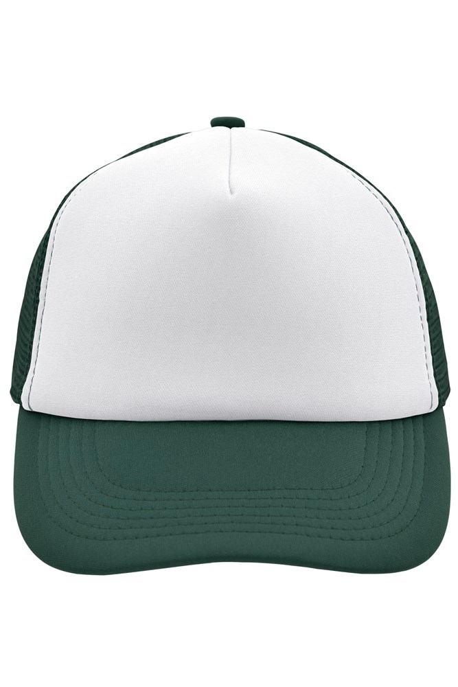 5 Panel Polyester Mesh Cap - White/dark-green (ca. Pantone white
554C)