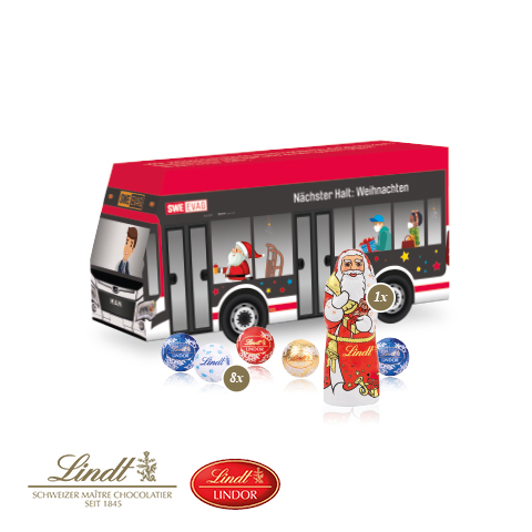 3D Präsent "Bus" mit Lindt Minis und Nikolaus