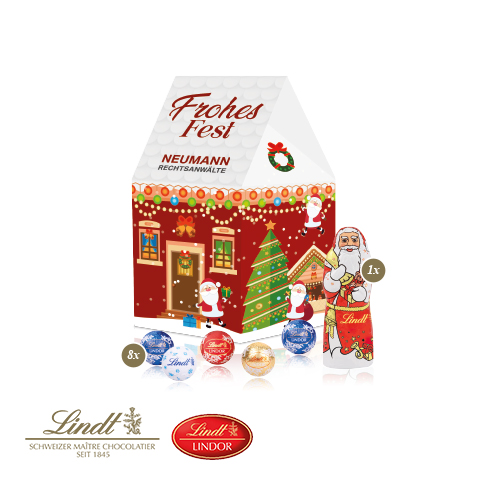 3D Präsent "Haus" mit Lindt Minis und Nikolaus
