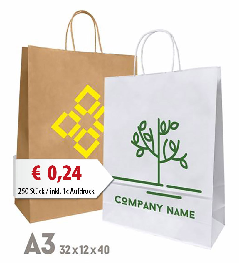 Papiertragetaschen inkl. 1c Druck - Naturbraun