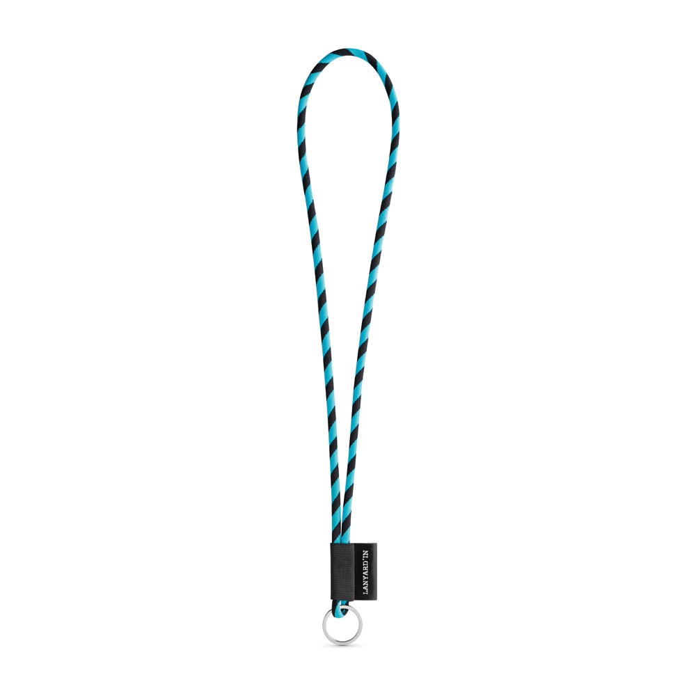 75093. SET Lanyard TUBE Lang (Ø 7 mm) mit Ring Ø 32 mm - 353 - Schwarz, Hellblau