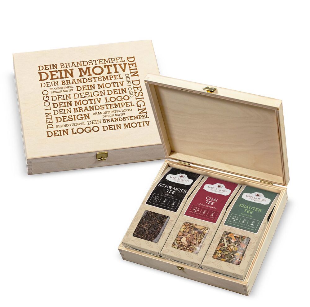 3 Tee Spezialitäten in der Birkenholzbox