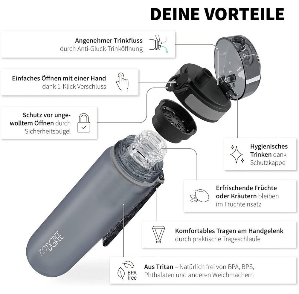 uberBottle Trinkflasche Flamingo Pink mit Fruchtbehälter