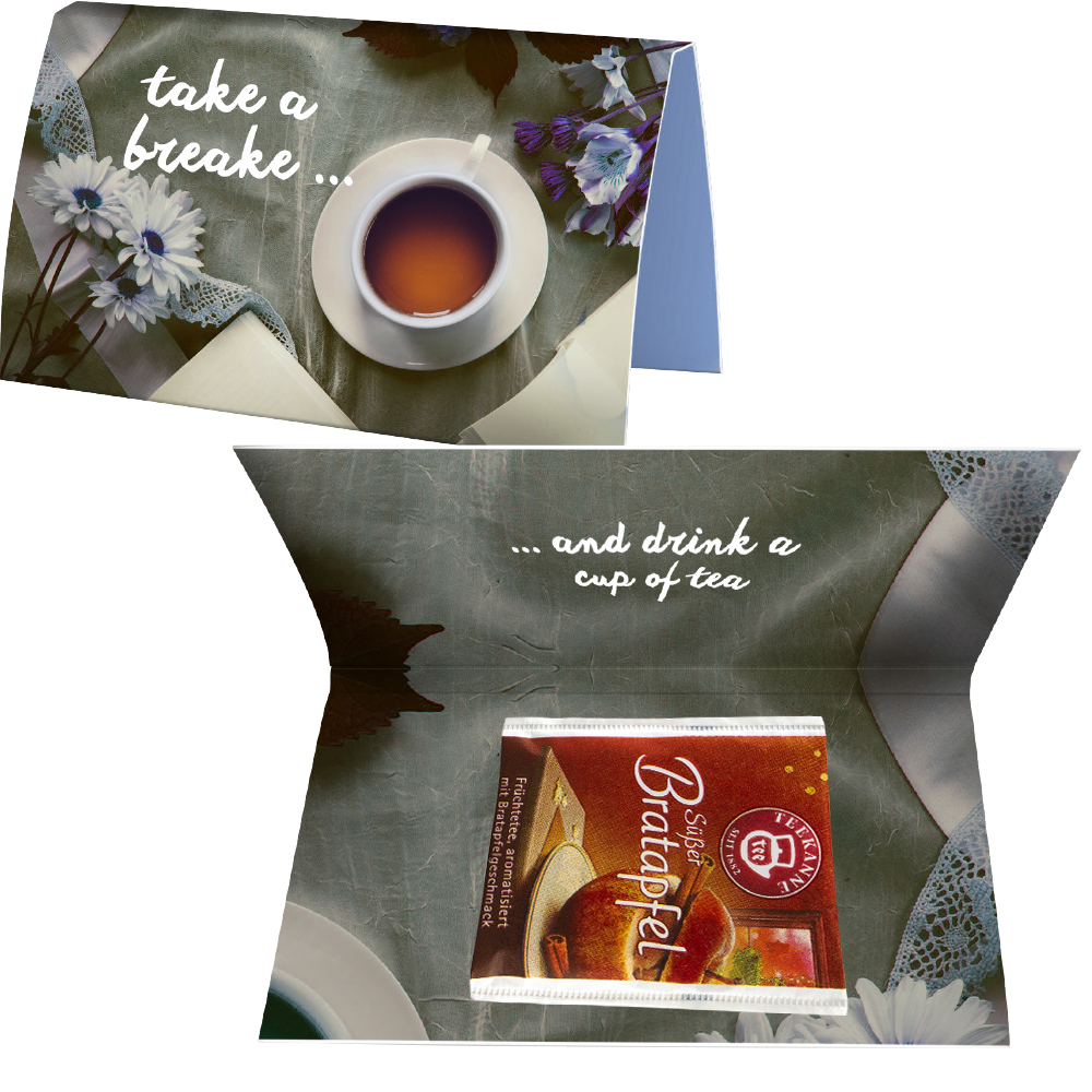 Beuteltee Bratapfel, ca. 2,5g, Werbekarte A6 gefaltet