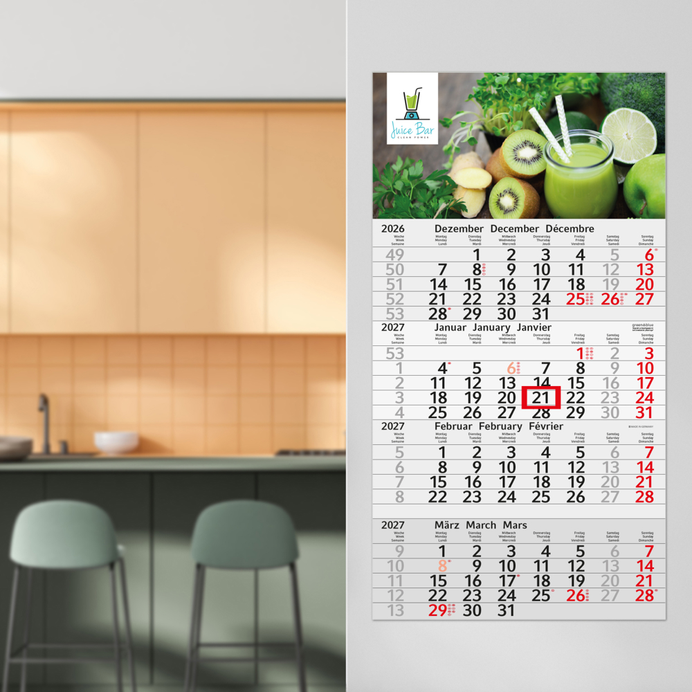 4-Monatskalender Einblatt Budget 4 RECYCLING, rot