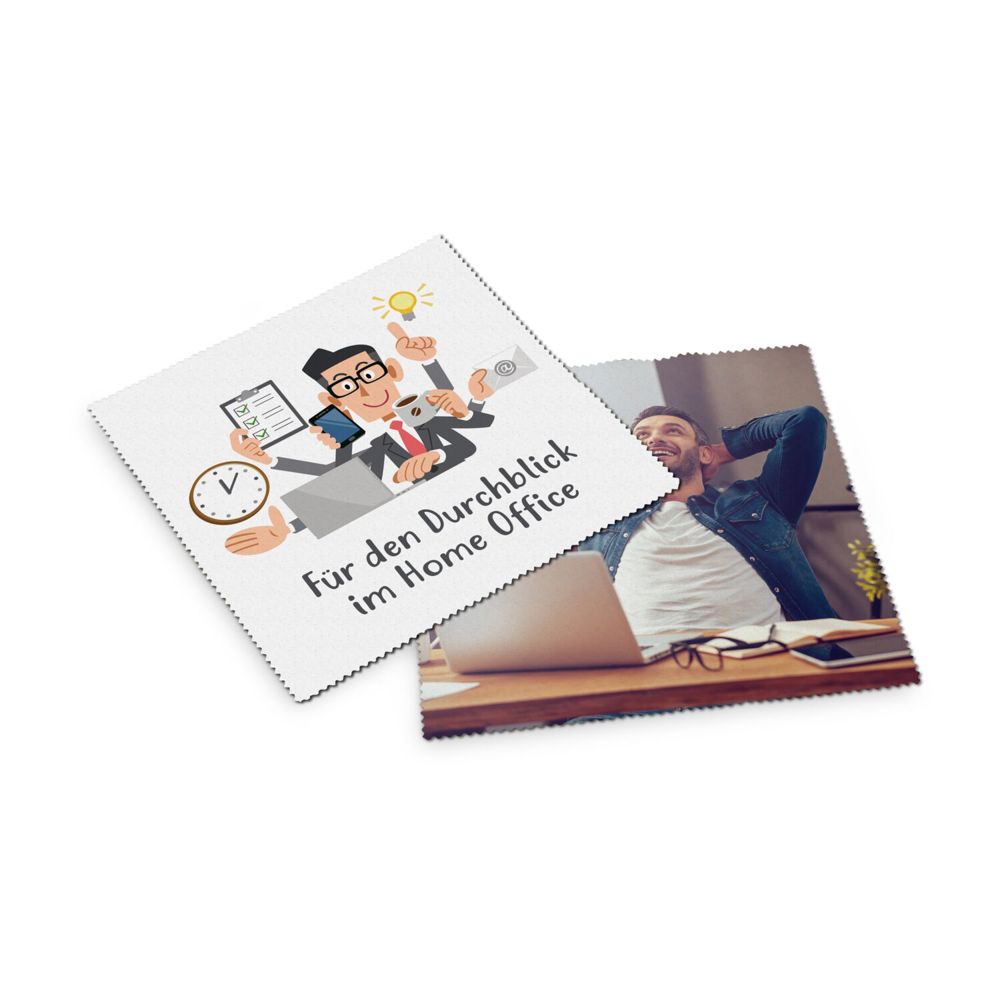 Brillenputztuch - Mikrofasertuch 15 x 15 cm, in transparentem Schutzetui mit Klettpunkt