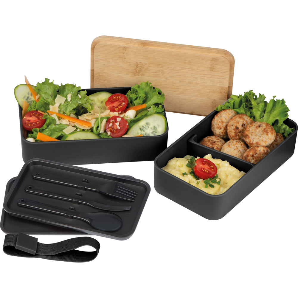 2 stöckige Lunchbox aus Kunststoff und Bambus SALVATORE