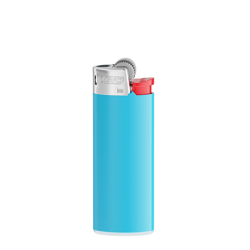 BIC® J25 Standard Feuerzeug - Corpus Hellblau/Boden Weiss/Drücker Rot/Chromkappe