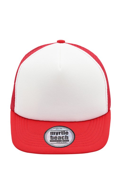 5 Panel Flat Peak Cap - White/red (ca. Pantone white
200C)