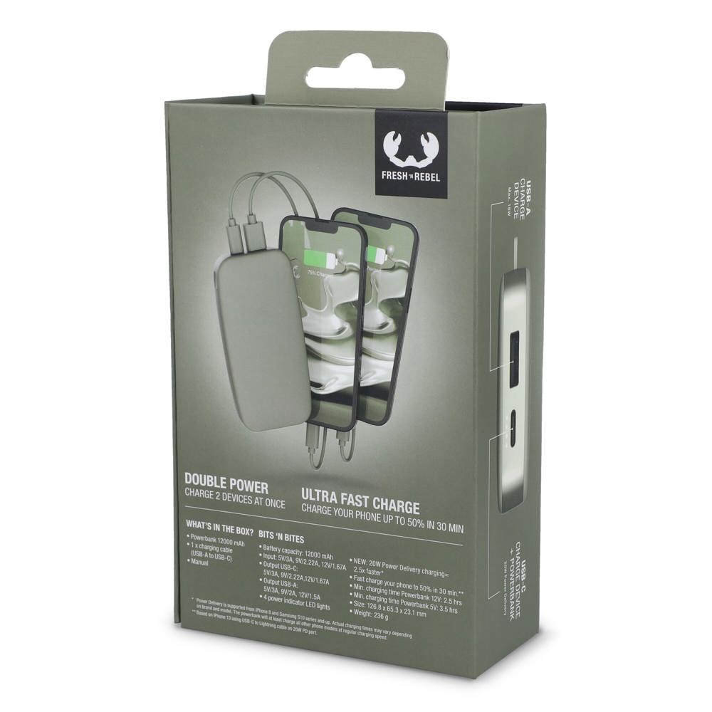 2PB12100 | Fresh 'n Rebel Powerbank 12000mAh USB-C Schnellladung 20W