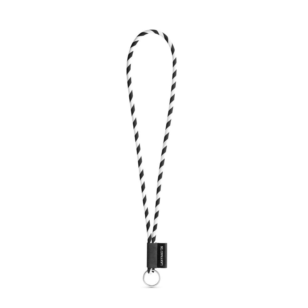 75093. SET Lanyard TUBE Lang (Ø 7 mm) mit Ring Ø 32 mm - schwarz, weiß