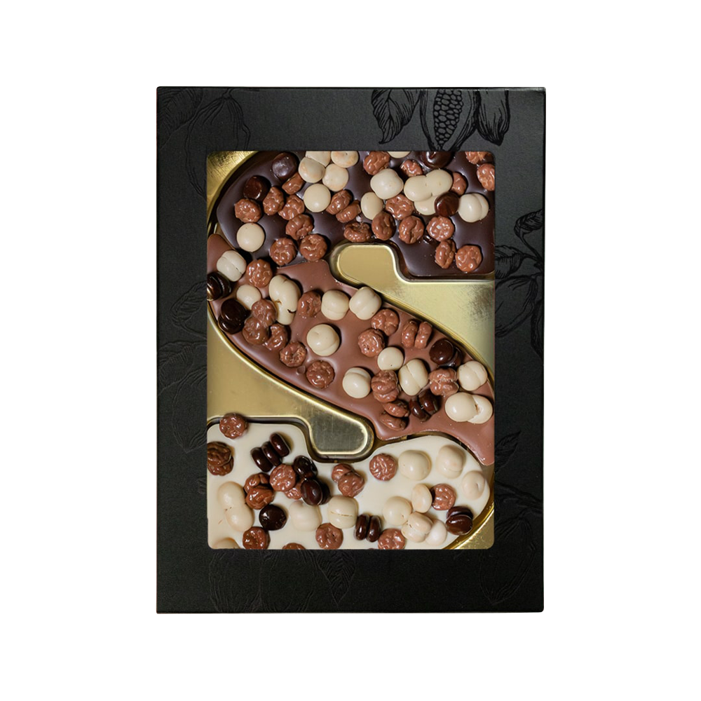 Luxus Schokoladenbuchstabe S drei Sorten Schuddebuikjes | Vollmilch/Weiß/Zartbitter | 250g